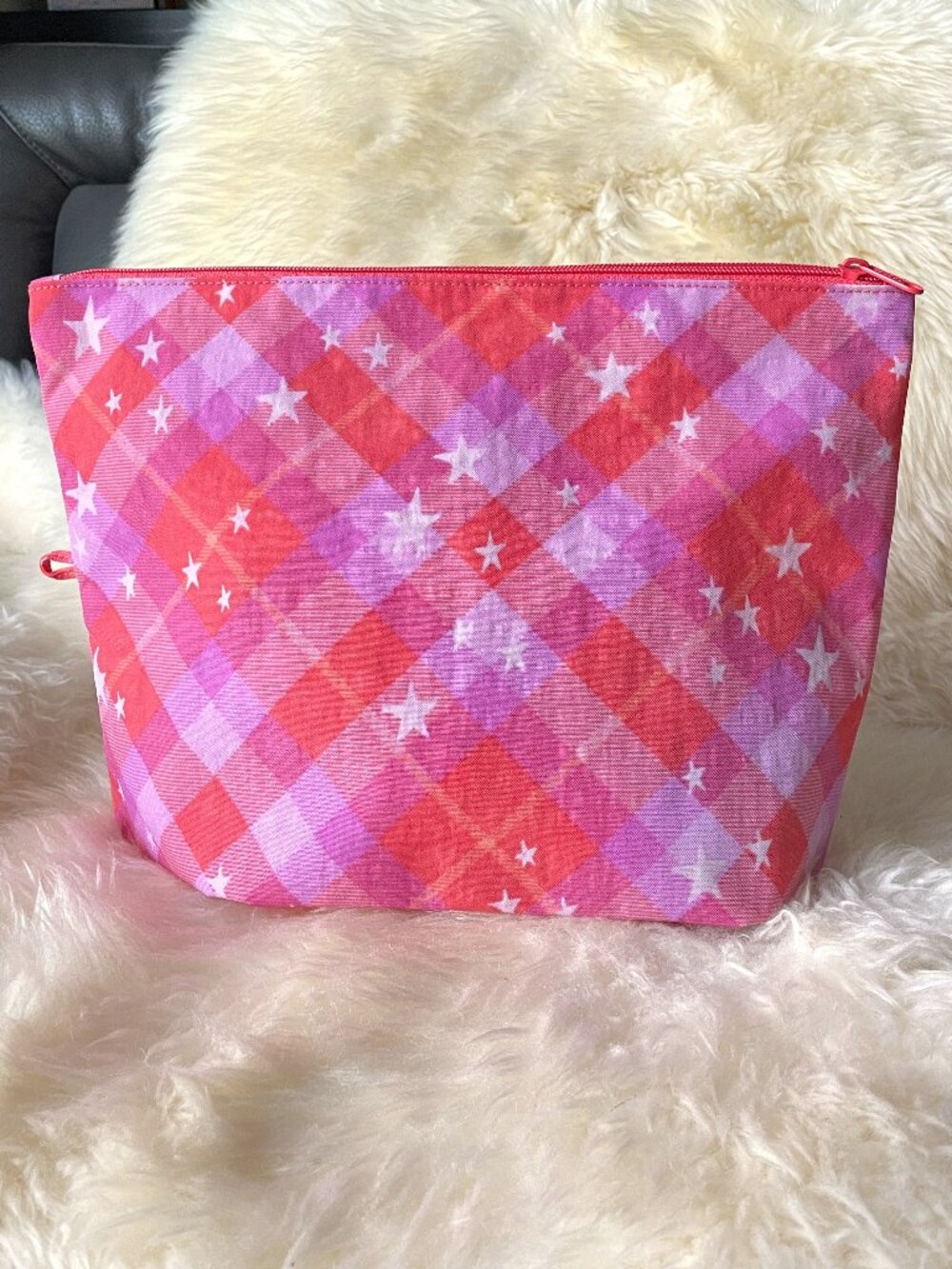 NWOT Baggu Go Pouch Large - Pink Star Plaid